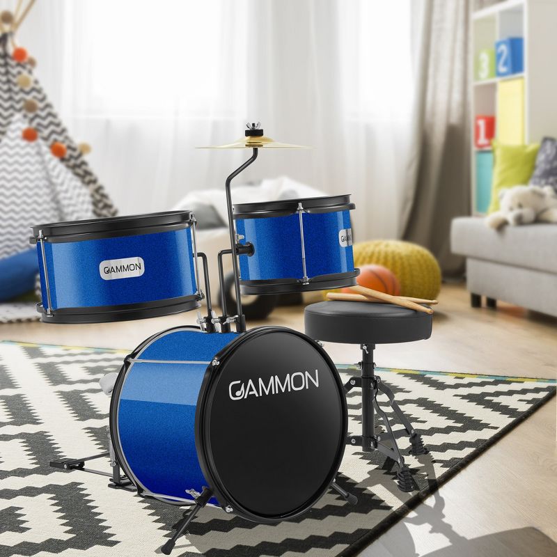 Gammon 3-Piece Junior Drum Set, Beginner Drum Kit with Throne, Cymbal, and Drumsticks, 2 of 8