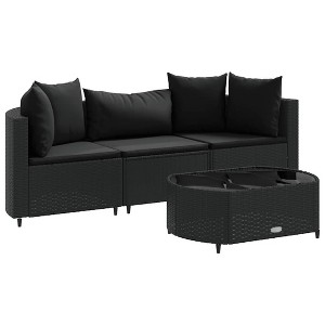 vidaXL Patio Sofa Set with Cushions Lounge Setting Outdoor Furniture Poly Rattan - Black - 1 of 4