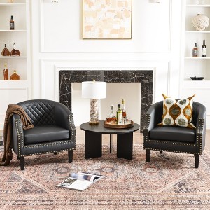 KINWELL 29 " W Tufted Faux Leather Barrel Chair PU Bar Club Chair, Set of 2 - 1 of 4