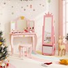 Tangkula Kids Vanity Set Princess Makeup Dressing Table & Chair Set w/ Jewelry Armoire Pink - 2 of 4