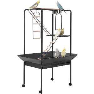 66" Large Standing Bird Cage, Wrought Iron Parrot Cage with Perches & Pull Out Tray, Rolling Bird Cage for Parakeet Cockatiel Lovebird Pigeons - 1 of 4