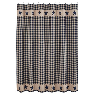 Navy & Tan Check Shower Curtain 72x72 VHC Brand