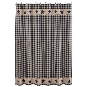 Navy and Tan Check Shower Curtain 72x72 VHC Brand - 1 of 4