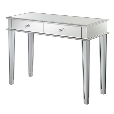 Gold Coast Deluxe 2 Drawer Mirrored Desk Console Table Silver - Breighton Home