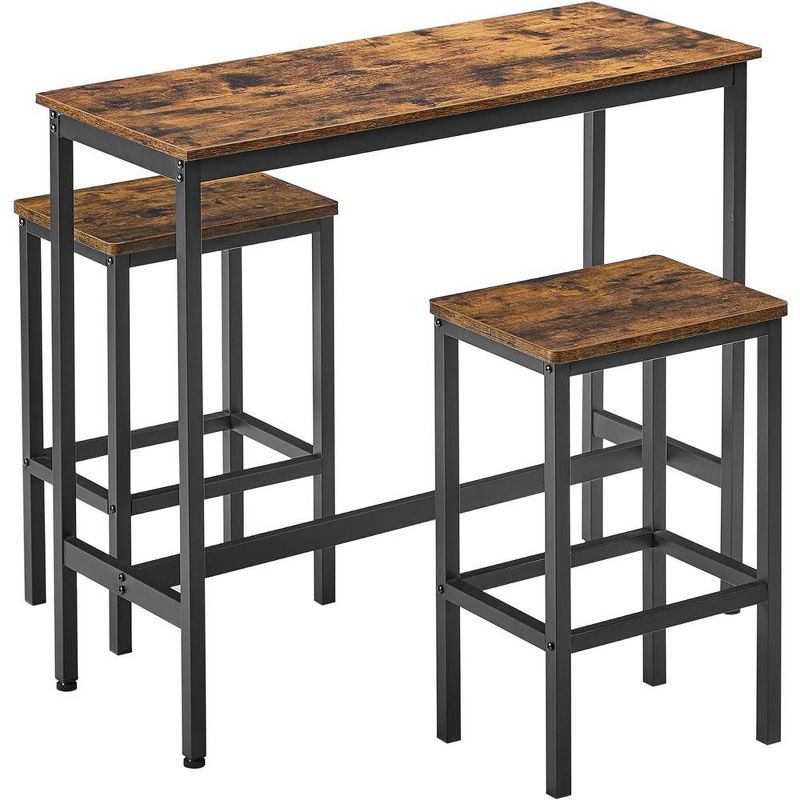 VASAGLE Bar Table and Chairs Set, Square Bar Table with 2 Bar Stools, Dining Pub Bar Table Set for 2, Living Room, Party Room, Rustic Brown and Black, 1 of 10