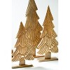 Kalalou Set of Three Carved Wooden Christmas Trees on Bases – Natural with Gold Detail - 3 of 3
