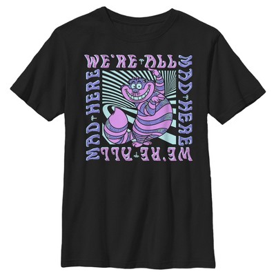 Boy's Alice in Wonderland Cheshire Cat We're All Mad Here Colorful T-Shirt