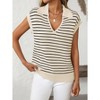 Women's V-Neck Sleeveless Knit Top Striped Collared Sweater for Casual Style - 4 of 4