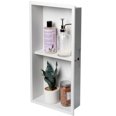 ALFI 12 x 24 White Matte Stainless Steel Vertical Double Shelf Bath Shower Niche