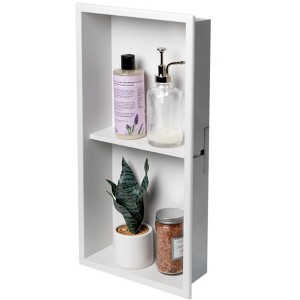 ALFI 12 x 24 White Matte Stainless Steel Vertical Double Shelf Bath Shower Niche - 1 of 4