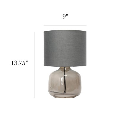 Smoke Gray Glass Nightstand Lamp with Fabric Shade
