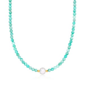 Ross-Simons 8.5-9mm Cultured Pearl and 4-4.5mm Amazonite Bead Necklace With 18kt Gold Over Sterling - 1 of 4