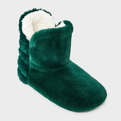 Women's Quilted Faux Fur Booties with Grippers - Auden™ Dark Green M/L