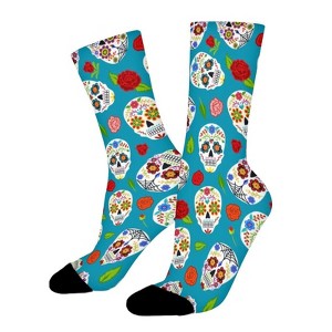 Floral Dead Skull Women Printed Crew Socks Funny Funky Socks Soft Polyester Novelty Gifts for Artists Men - 1 of 1