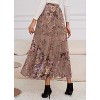 Women's 2025 Boho Chiffon Maxi Skirt - Flowy Pleated A-Line Long Skirt with Elastic Waist Dark Pink Flowers-70 - 2 of 4
