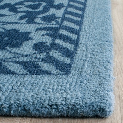Handmade Blue and Dark Blue Wool Tufted Area Rug