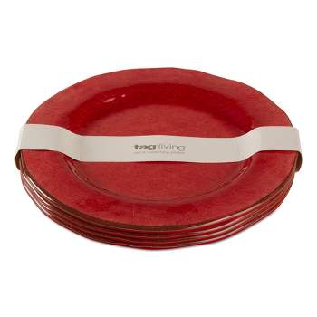 tagltd 10.75 in. Veranda Cracked Glazed Solid Melamine Plastic Dinnerware Plates Set of 4 Dishwasher Safe Indoor Outdoor Round Red