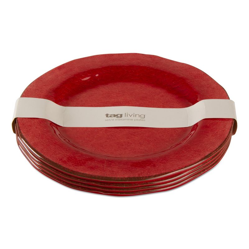 tagltd 10.75 in. Veranda Cracked Glazed Solid Melamine Plastic Dinnerware Plates Set of 4 Dishwasher Safe Indoor Outdoor Round Red, 1 of 6