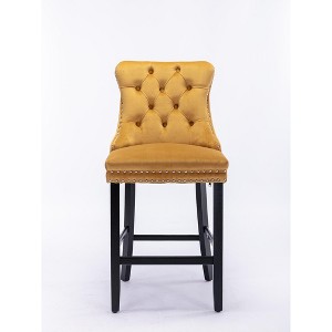 Ridstar Set of 2 Contemporary Barstools with Button Tufted Decoration and Wooden Legs For Apartment & Dining Room-Yellow - 1 of 4