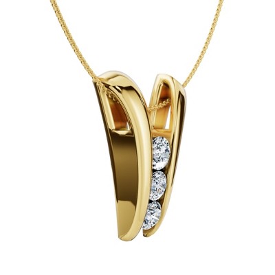 Pompeii3 1/2Ct Three Stone Diamond Pendant Gold Women's 18" Necklace Lab Created