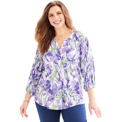 Catherines Women's Plus Size Soft Bliss Buttonfront Knit Blouse