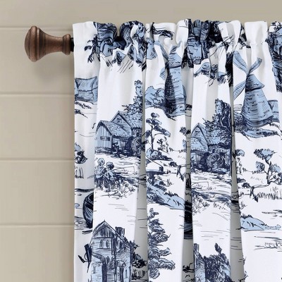 French Country Toile Blue and White Blackout Curtain Panels
