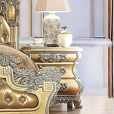 Seville Gold Finish 3-Drawer Nightstand with Carved Accents