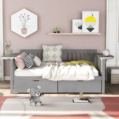 Streamdale Full size Daybed with Two Drawers, Wood Slat Support, Gray