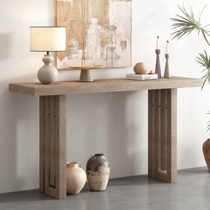 59" Modern Console Table with Unique Sculpted Side Panels & Oak Veneer Top for Entryway,Hallway,Living Room-Baofuwish - 1 of 4