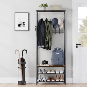 4-In-1 Metal Freestanding Coat Rack Shoe Bench, Storage Bench with Hooks for Bedroom, Living Room, Bench, Entryway Organizer - 1 of 4