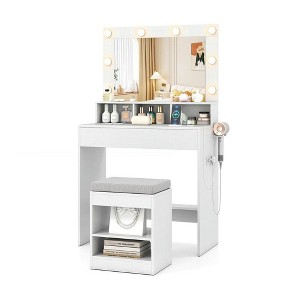 Resenkos 31.5" Vanity Desk - 3 Lighting Modes, Storage Shelves, Compact Bedroom Vanity - White - 1 of 4