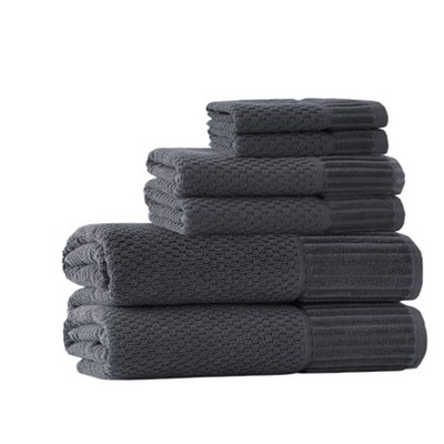 6pc Timaru Turkish Cotton Bath Towel Set Black - Enchante Home