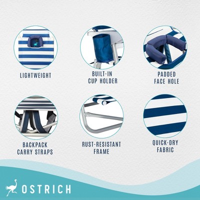 Blue and White Striped Aluminum Camping Chair with Armrests