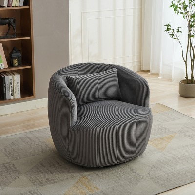 360° Swivel Barrel Accent Chair,34.25" Wide Corduroy Upholstered Lounge Chair with Pillow for Living Room,Bedroom,Office-Baofuwish
