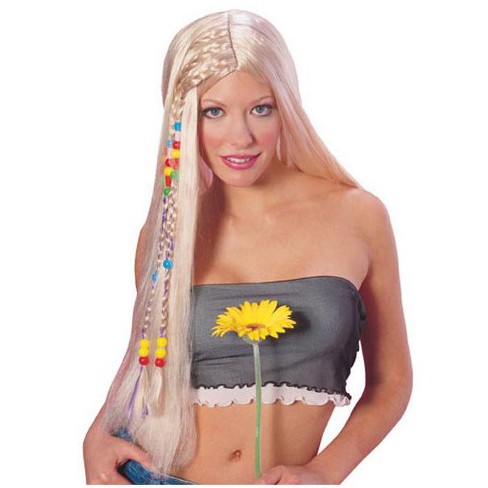 WIG Blond HIPPIE Long Hair with Braids & Beads GROOVY 60s Costume NEW Halloween 