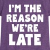 Girls' - Instant Message - I'm The Reason We're Late Fitted Short Sleeve Graphic T-Shirt - 2 of 4