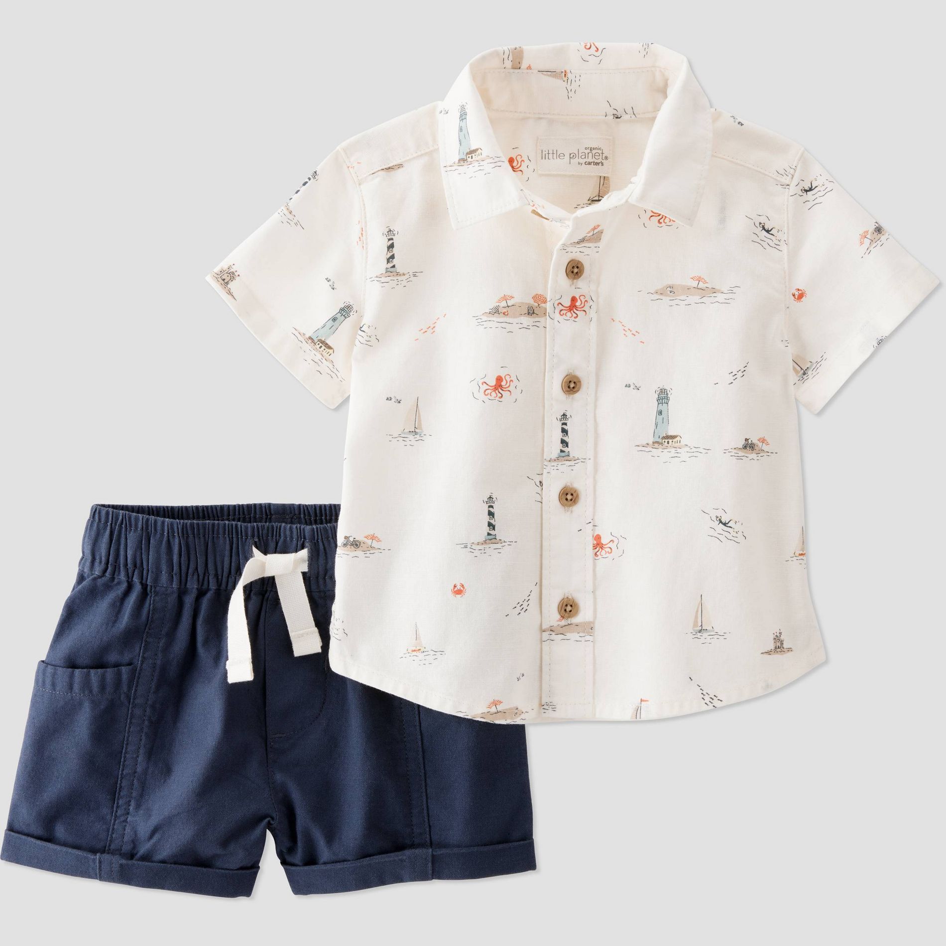 Little Planet by Carter's Baby Boys' Organic 2pc Coastal Woven Set - Ivory/Navy Blue