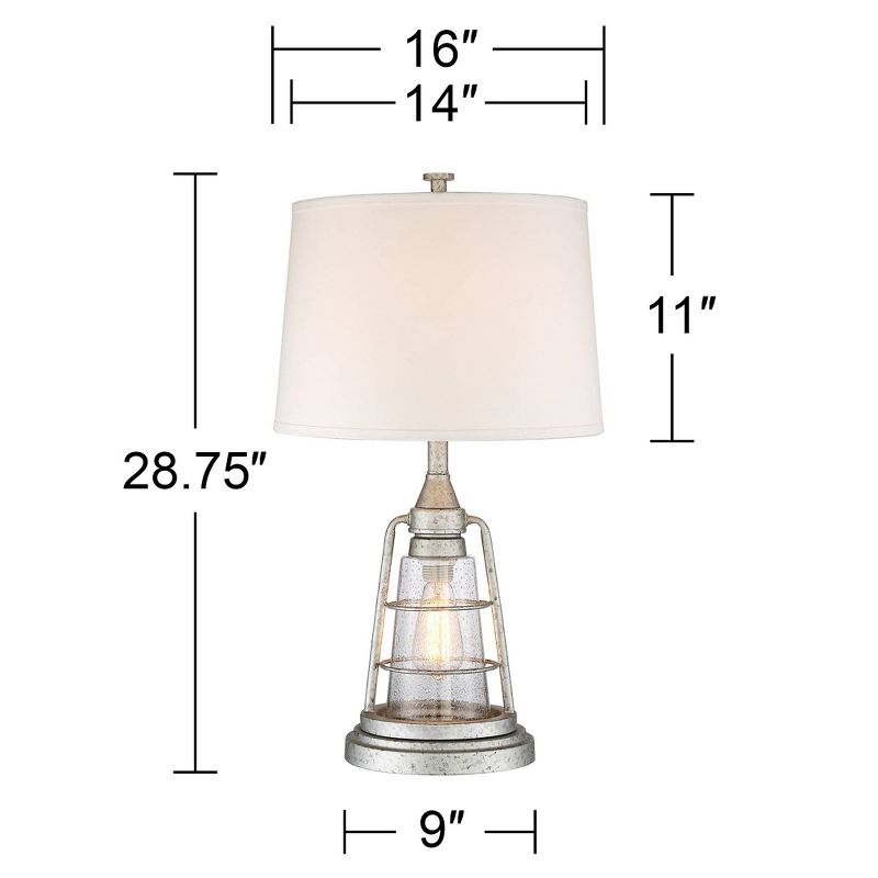 Franklin Iron Works Fisher Coastal Table Lamp 28 3/4" Tall Galvanized Cage with Nightlight LED Table Top Dimmer Drum Shade for Bedroom Living Room, 4 of 8