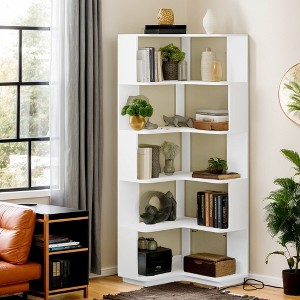 Hommoo 6-Tier Corner Bookshelf, 64.96" Corner Bookcase with Anti-Drop Panel - 1 of 4