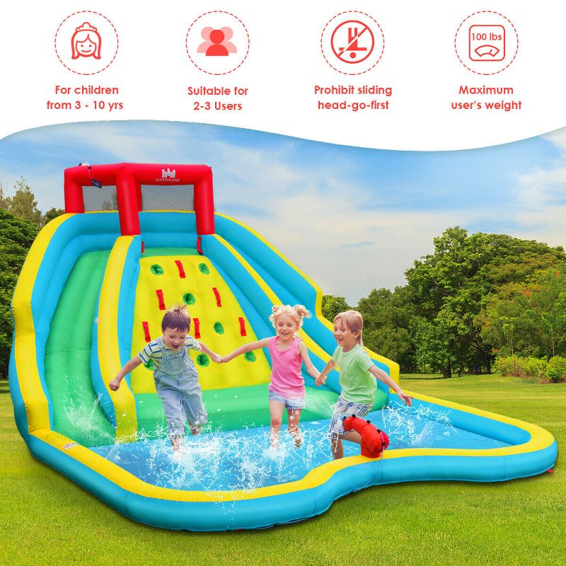 Costway Inflatable Mighty Water Park Bouncy Splash Pool Climbing Wall w/ 735W Blower, 5 of 11
