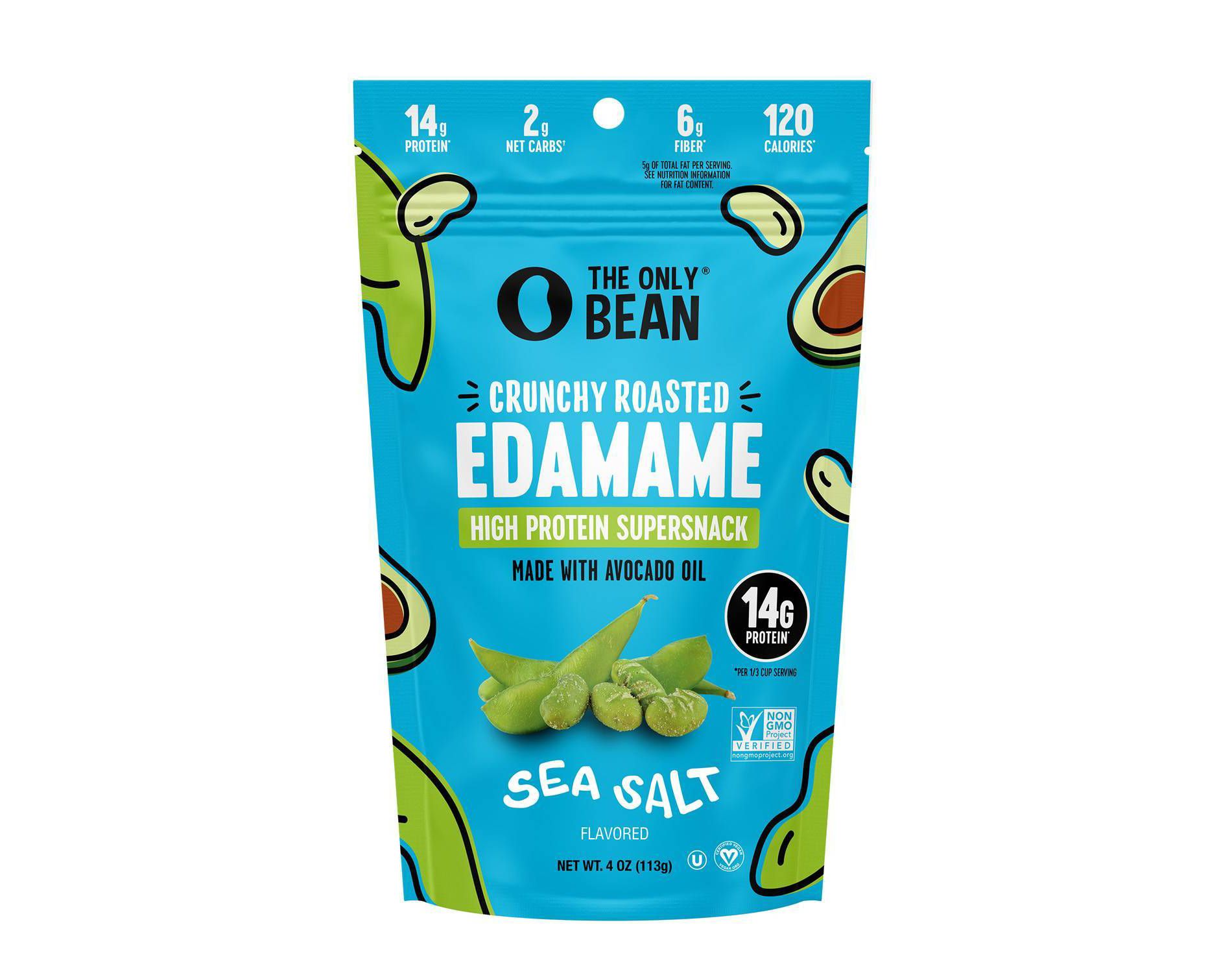 The Only Bean Crunchy Roasted Edamame High Protein Avocado Oil Sea Salt Super Snacks - 4oz