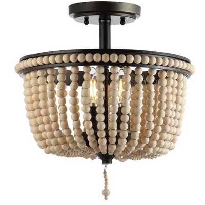 14" Allie Wood Beaded/Metal Flush Mount Ceiling Light (Includes Energy Efficient Light Bulb) Black - JONATHAN Y