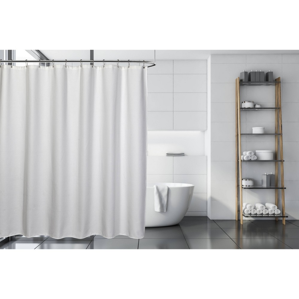 Photos - Shower Curtain Belgian Waffle  White - Moda at Home