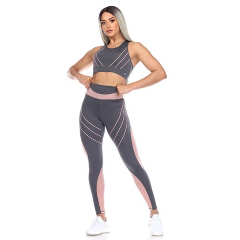 Women's Cut Out Back Mesh Sports Bra & Leggings Set Grey X Large - White  Mark