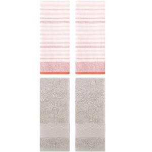 REGALWOVEN 4 Pcs Cotton Soft Comfortable Absorbent Striped Hand Towel - 1 of 4