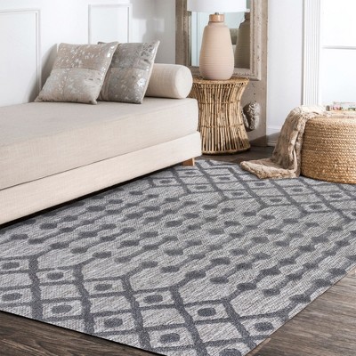 Handmade Reversible Dark Gray Geometric 8' x 10' Synthetic Area Rug