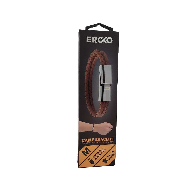 ERCKO Medium Leather Clasp Bracelet Cable for iPhone 12, 11, XR, XS, 8, 7 - Brown, 1 of 3