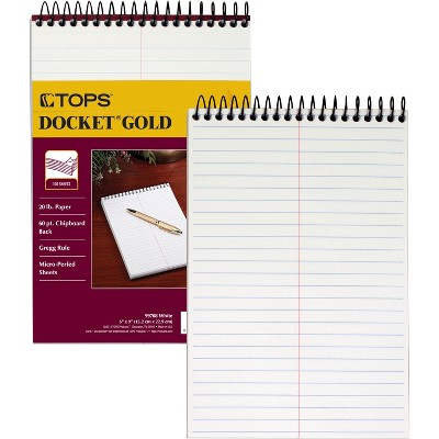 TOPS BUSINESS FORMS Docket Gold Spiral Steno Book Gregg Rule 6 x 9 White 100 Sheets 99708