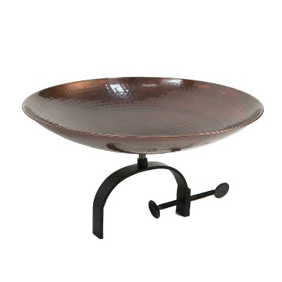 8" Burnt Copper Birdbath with Over Rail Bracket Antique Finish - ACHLA Designs