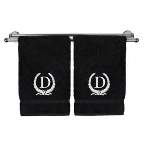 BC BARE COTTON Monogrammed Hand Towel, 100% Turkish Cotton - Set of 2 - Black - White Wreath - 1 of 1